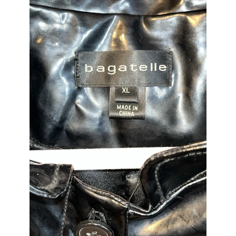 BAGATELLE Women's Black Faux Leather Grunge Chic‎ button Trench Coat XL